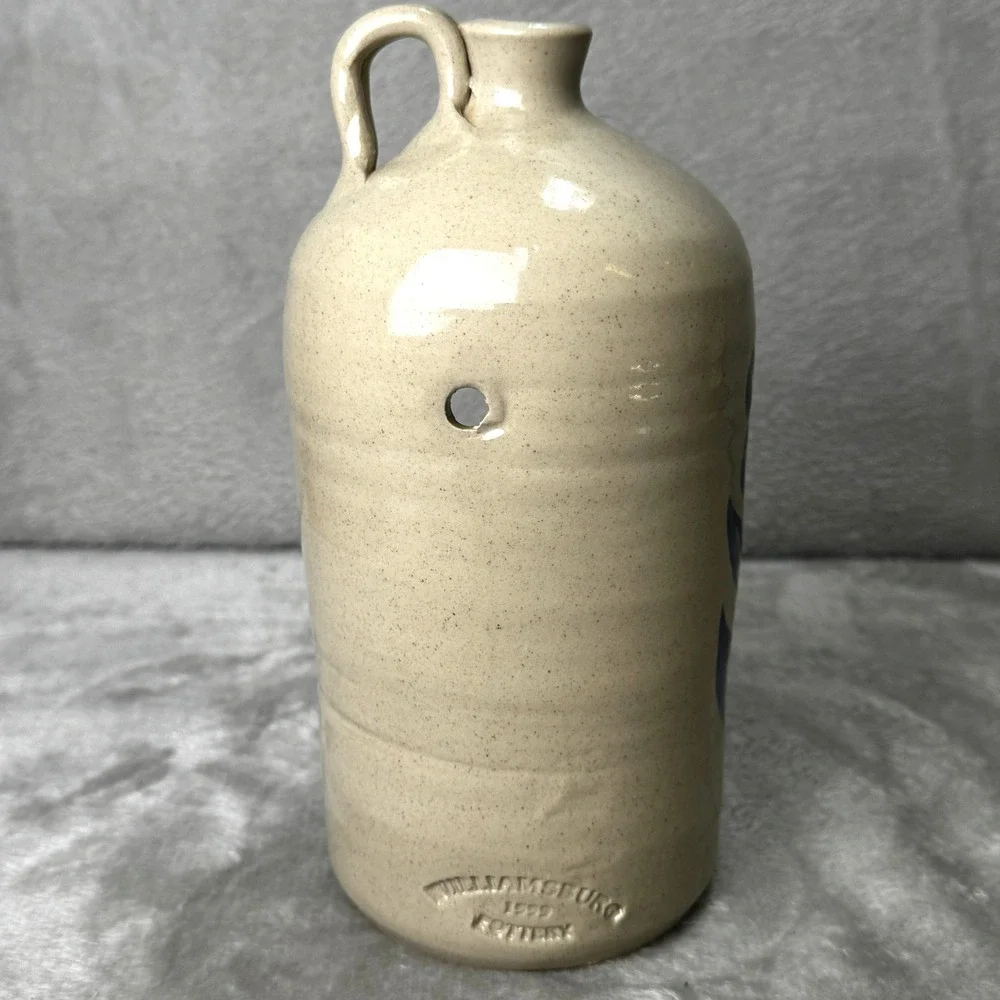 Williamsburg Pottery 1999 Stoneware Candle Holder Blue Floral Luminary Signed